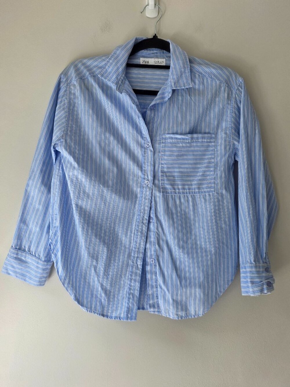 ZARA Kids Girls Blue White Striped Cotton Button Down Shirt Size 11-12 (152cm)